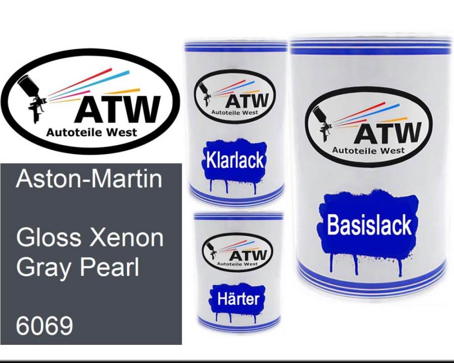 Aston-Martin, Gloss Xenon Gray Pearl, 6069: 500ml Lackdose + 500ml Klarlack + 250ml Härter - Set, von ATW Autoteile West.